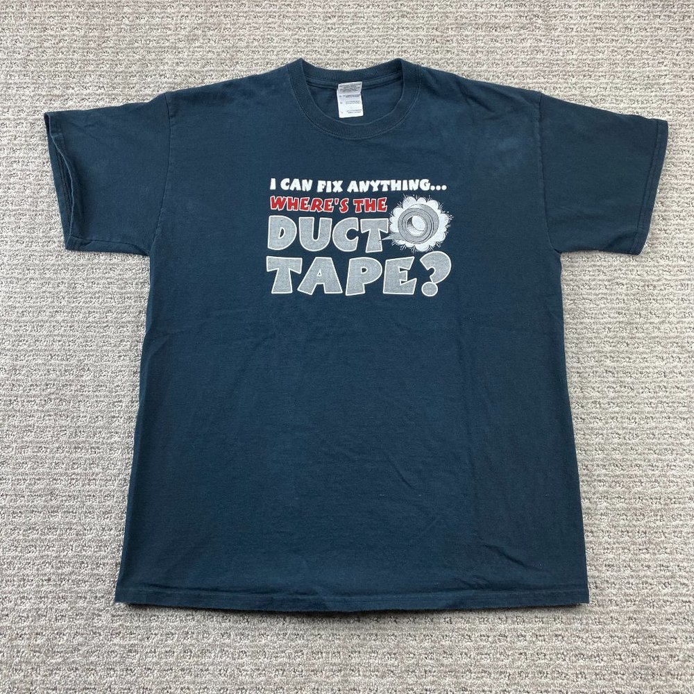 Gildan Shirt Men Large L Black Graphic I Can Fix Anything Where's The Duct Tape?